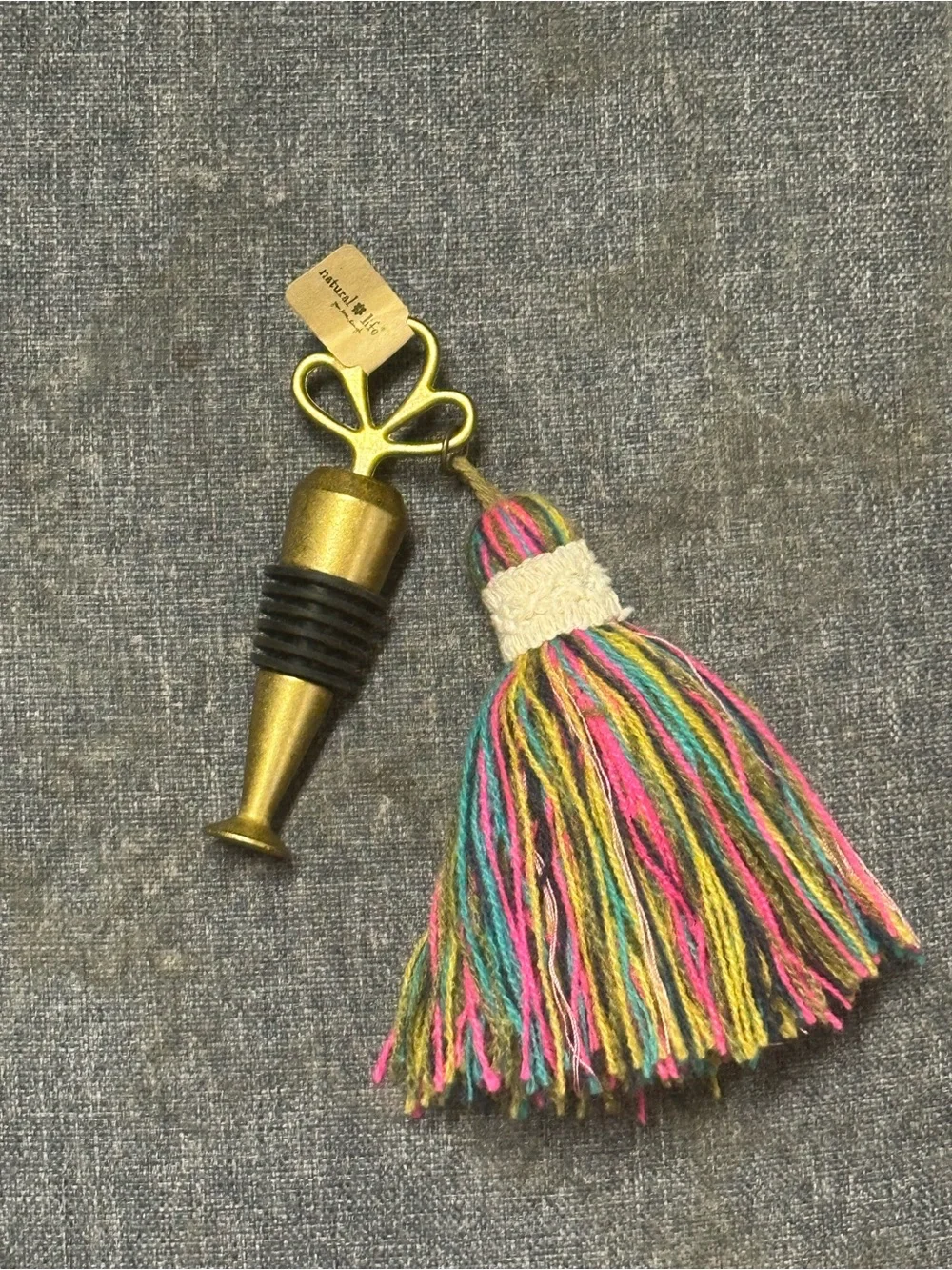 Natural Life Tassel Bottle Stopper- Rainbow